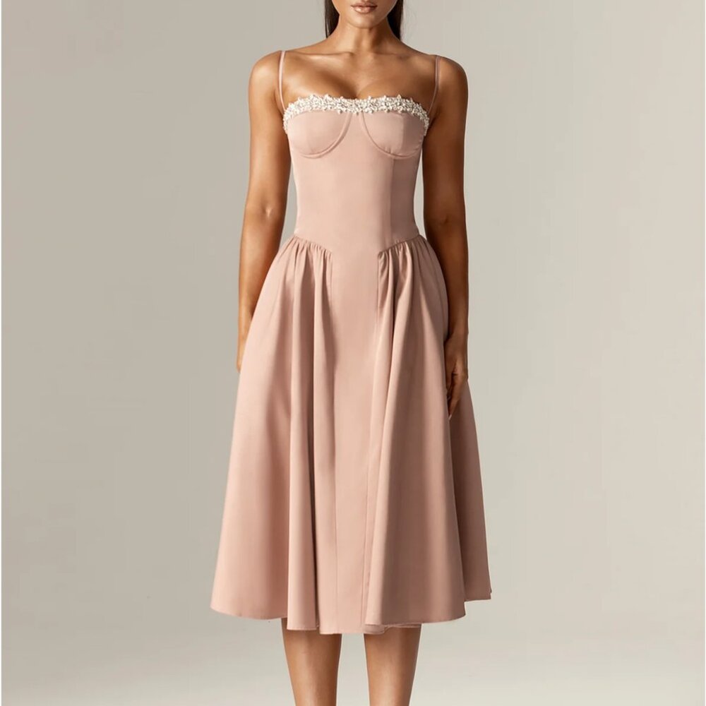 Brand New Alieva Katherine Corset Midi Sundress (Dusty Pink)